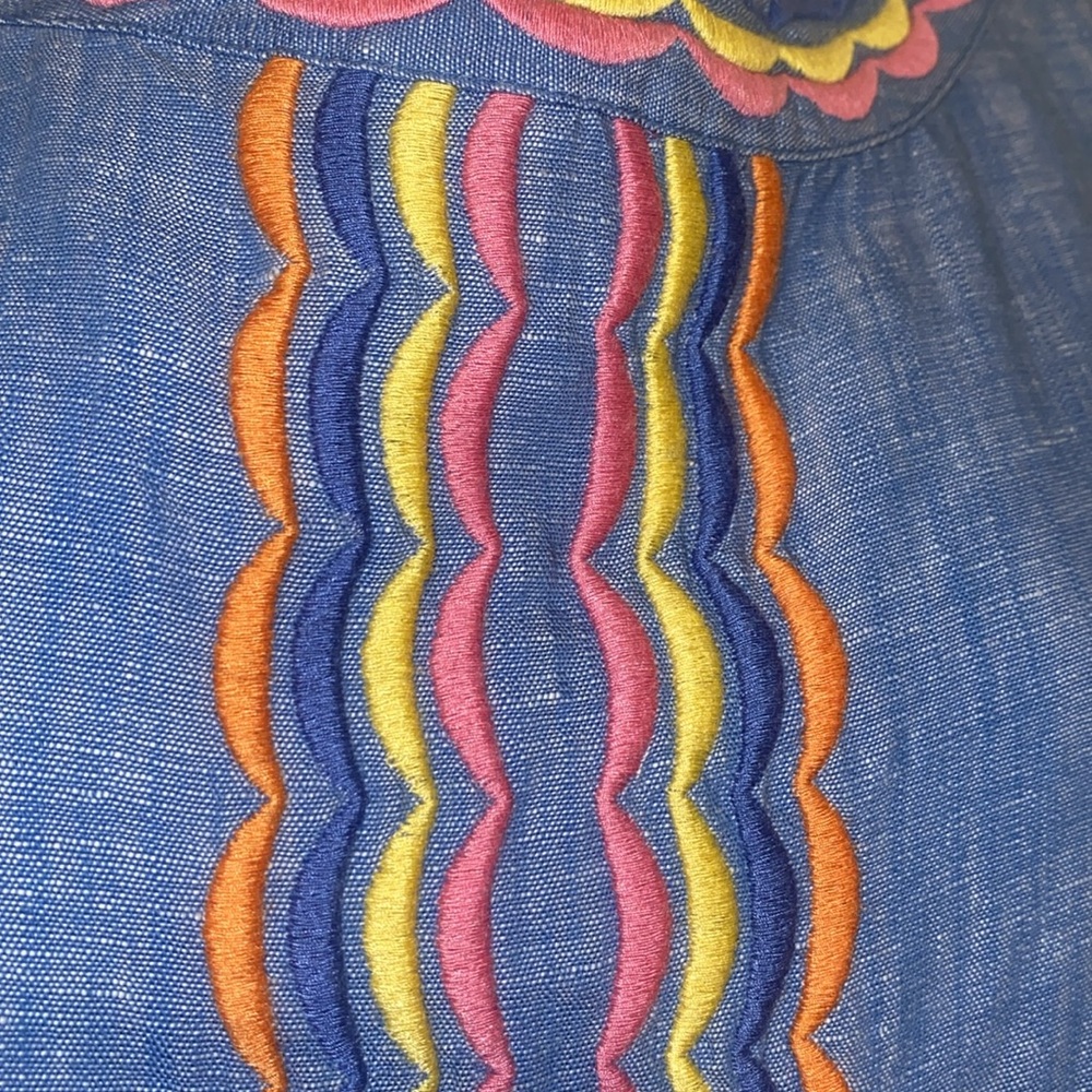 Talbots Blue Midi Dress with Multicolor Trim - Picture 3 of 10